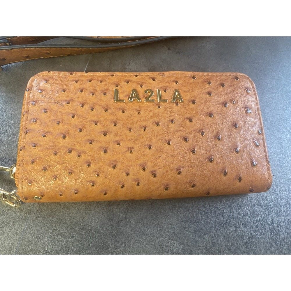LA2LA Boutique Purse & Wristlet Wallet Faux Osterich Brown - Picture 3 of 11